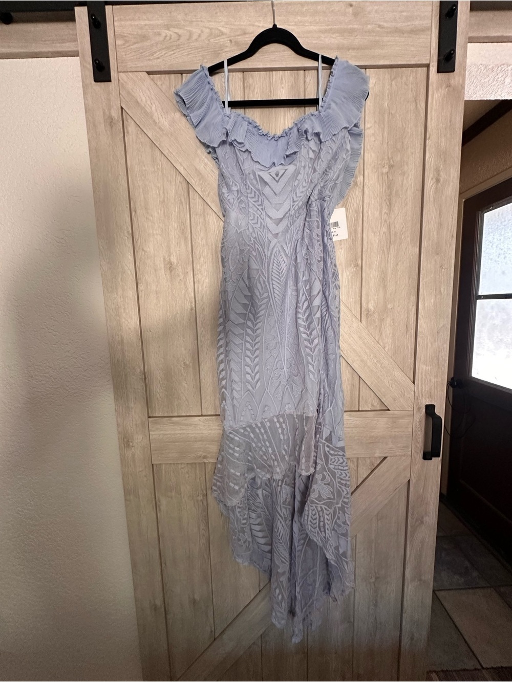 Selfie Leslie Light Blue Ruffled Off-Shoulder High-Low Dress